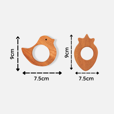 Bird and Strawberry Shaped Neem Wood Teethers