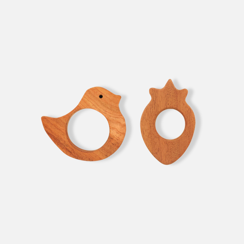 Bird and Strawberry Shaped Neem Wood Teethers