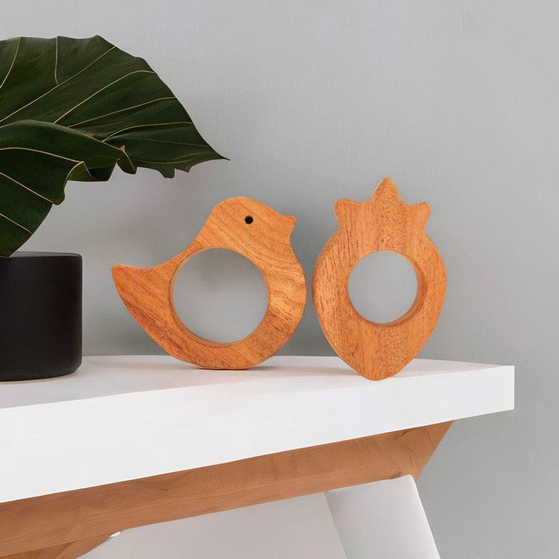 Bird and Strawberry Shaped Neem Wood Teethers