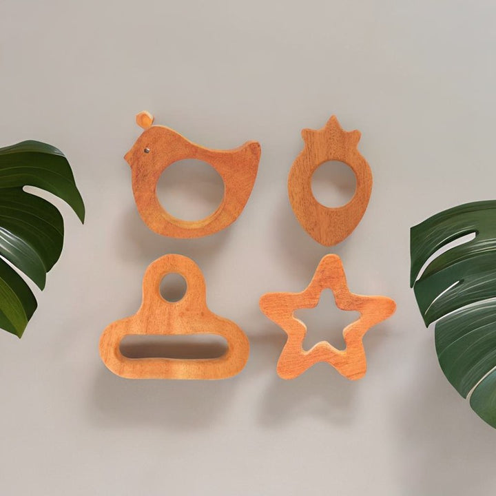 Assorted Shapes Collection Neem Wood Teethers (Combo of 5)