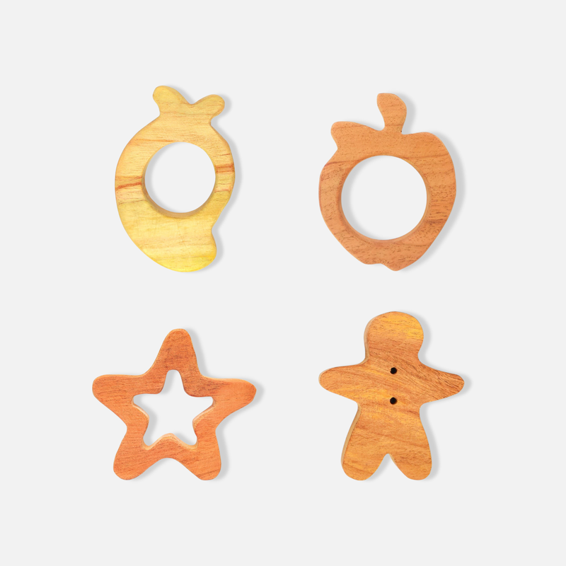 Fruit and Shapes Collection Neem Wood Teethers (Combo of 4)