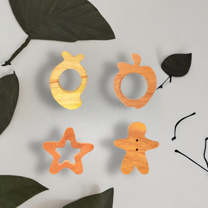 Fruit and Shapes Collection Neem Wood Teethers (Combo of 4)