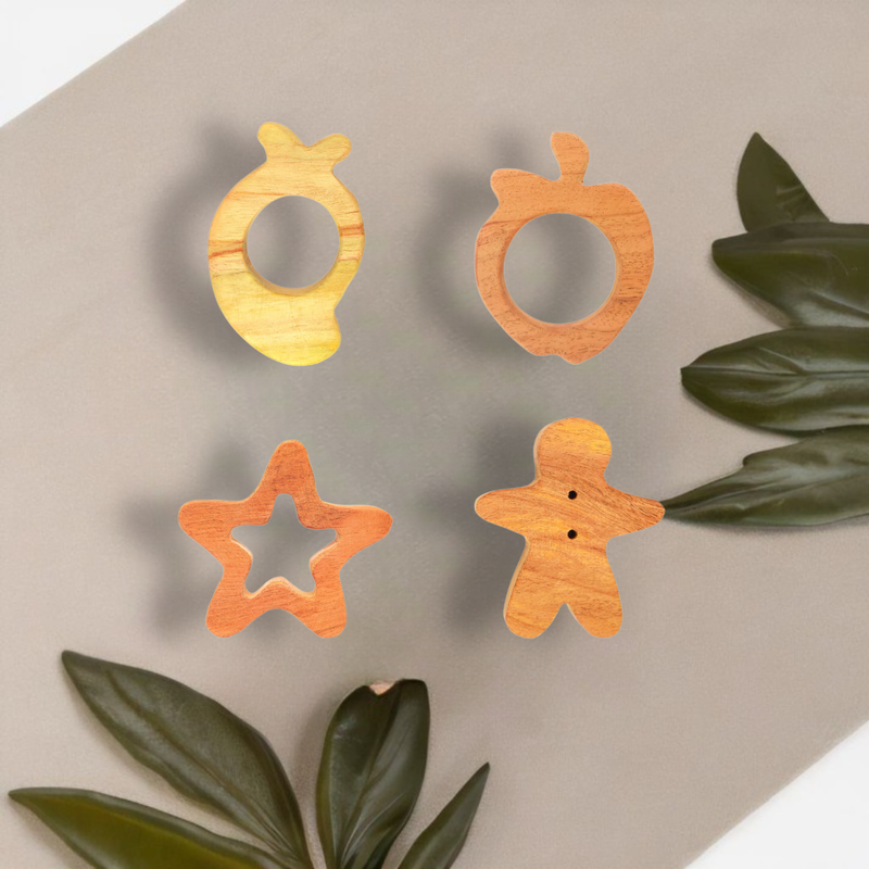 Fruit and Shapes Collection Neem Wood Teethers (Combo of 4)