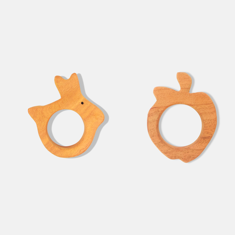 Rabbit and Apple Shapes Neem Wood Teethers