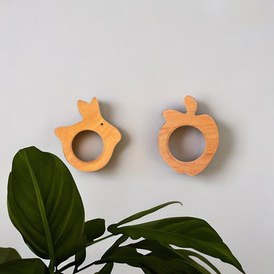 Rabbit and Apple Shapes Neem Wood Teethers