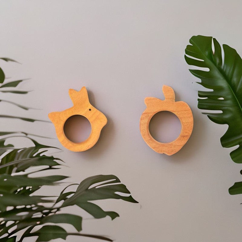 Rabbit and Apple Shapes Neem Wood Teethers