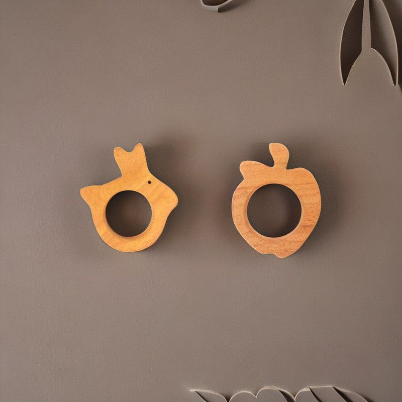 Rabbit and Apple Shapes Neem Wood Teethers