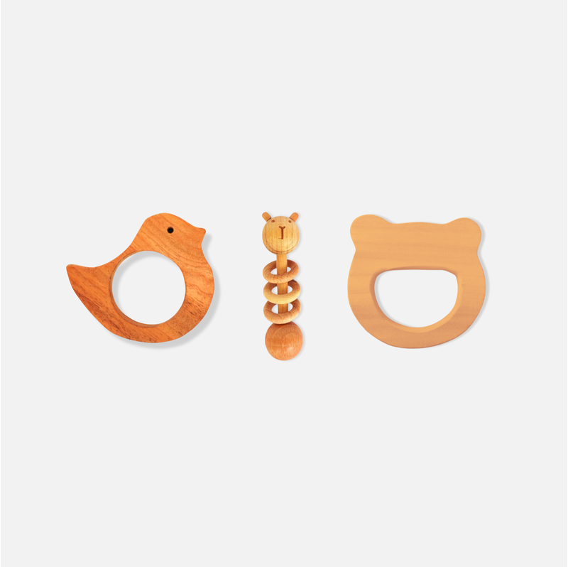 Neem Wood Teether Rattles Combo of 3