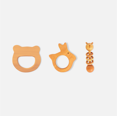 Neem Wood Teether Rattles Combo (Bunny ,Bird & Ring Rattle)