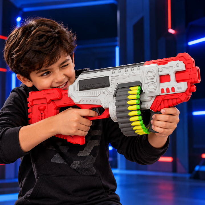 Chanak Battery Operated Motorized Dart Blaster - Street Viper | 30 Foam Bullets, 40 Feet Range | Red-Grey