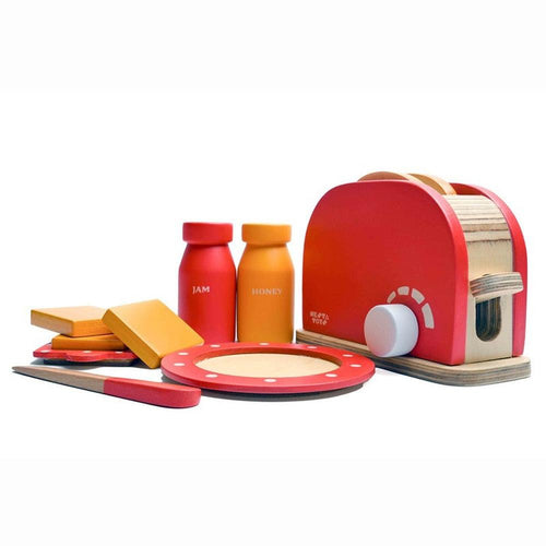 Nesta Toys 11 Pieces Wooden Bread Pop-up Toaster Playset for Little Chefs (3-7 Years)