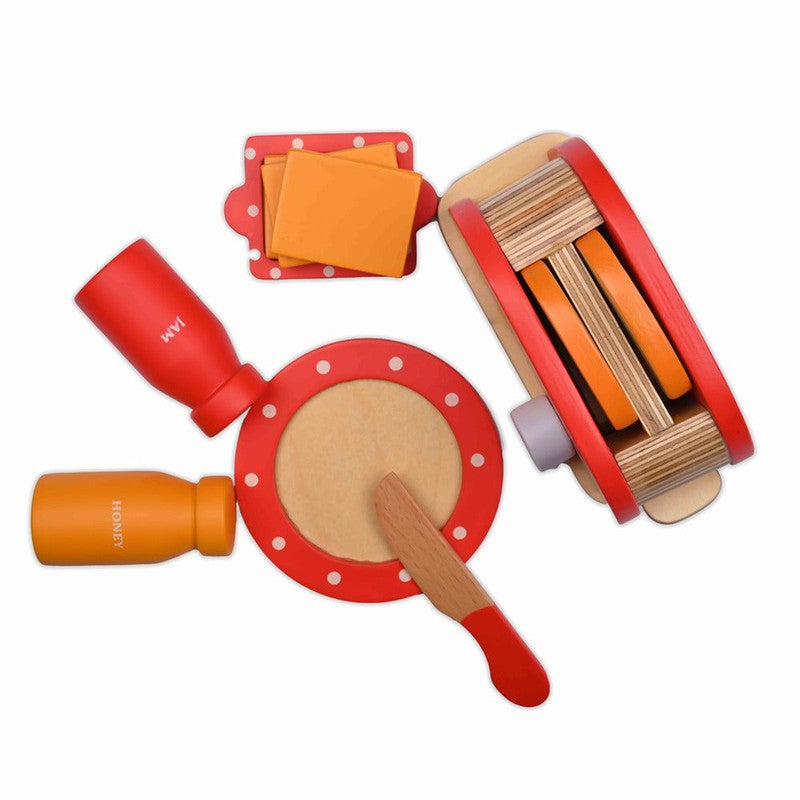 Wooden Bread Pop-up Toaster Toy | Kitchen Toy Set | Cooking Pretend Play Toy (3+ Years) - 11 Pcs