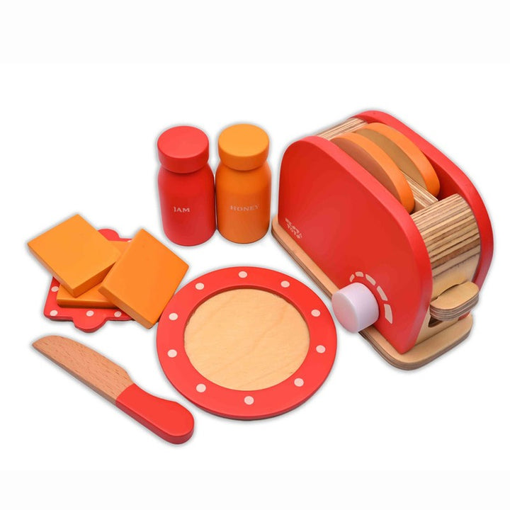 Wooden Bread Pop-up Toaster Toy | Kitchen Toy Set | Cooking Pretend Play Toy (3+ Years) - 11 Pcs