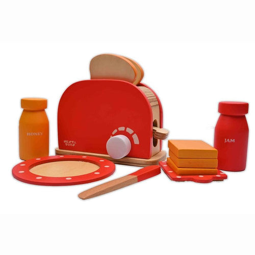 Nesta Toys 11 Pieces Wooden Bread Pop-up Toaster Playset for Little Chefs (3-7 Years)