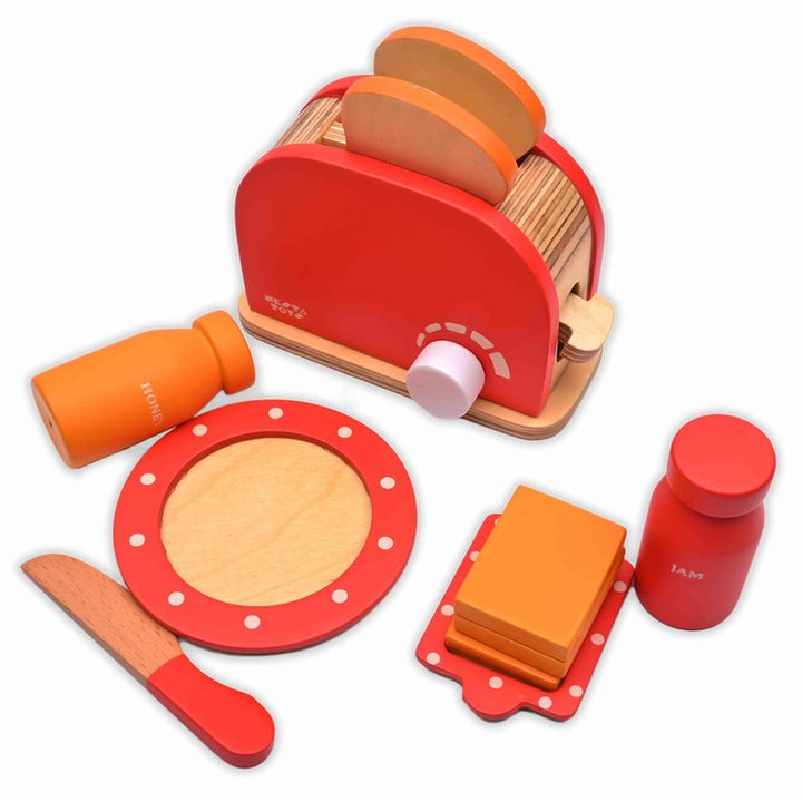 Wooden Bread Pop-up Toaster Toy | Kitchen Toy Set | Cooking Pretend Play Toy (3+ Years) - 11 Pcs