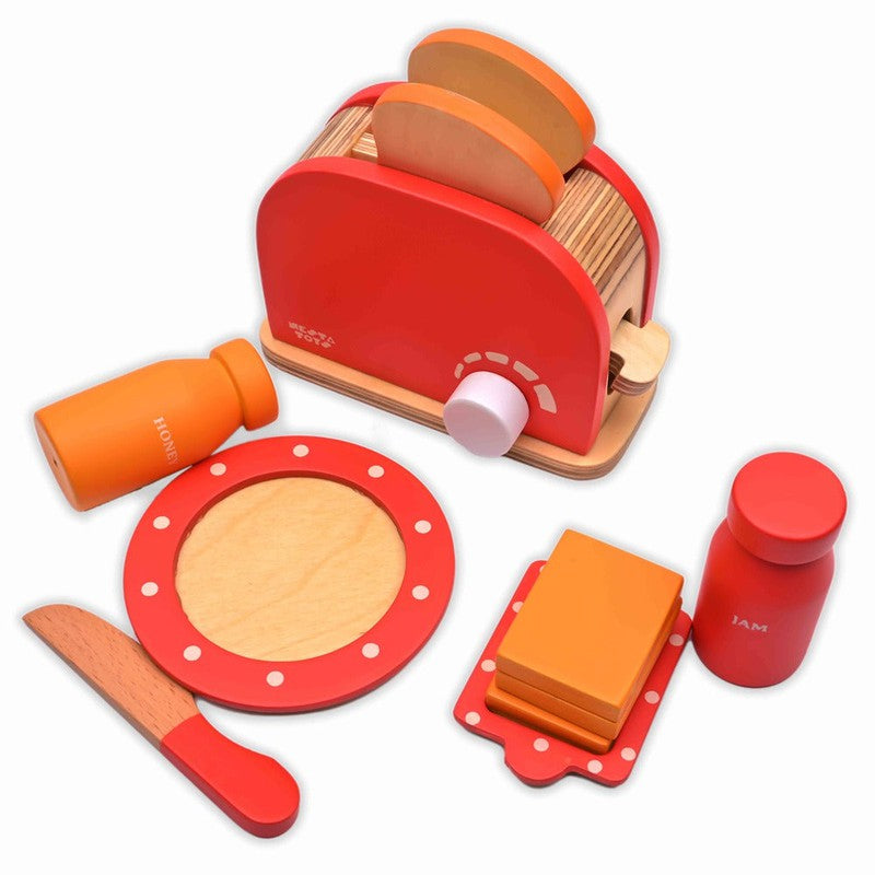 Bread Pop-up Toaster Toy | Wooden Kitchen Toy (Red)
