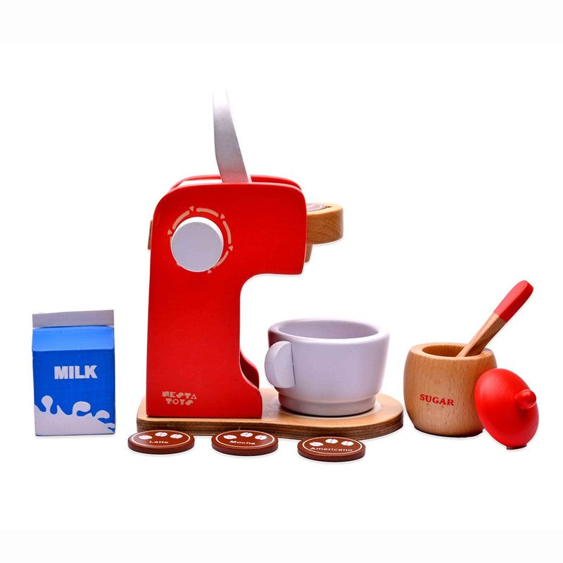 Coffee Maker Toy | Wooden Kitchen Toy Red (Red)
