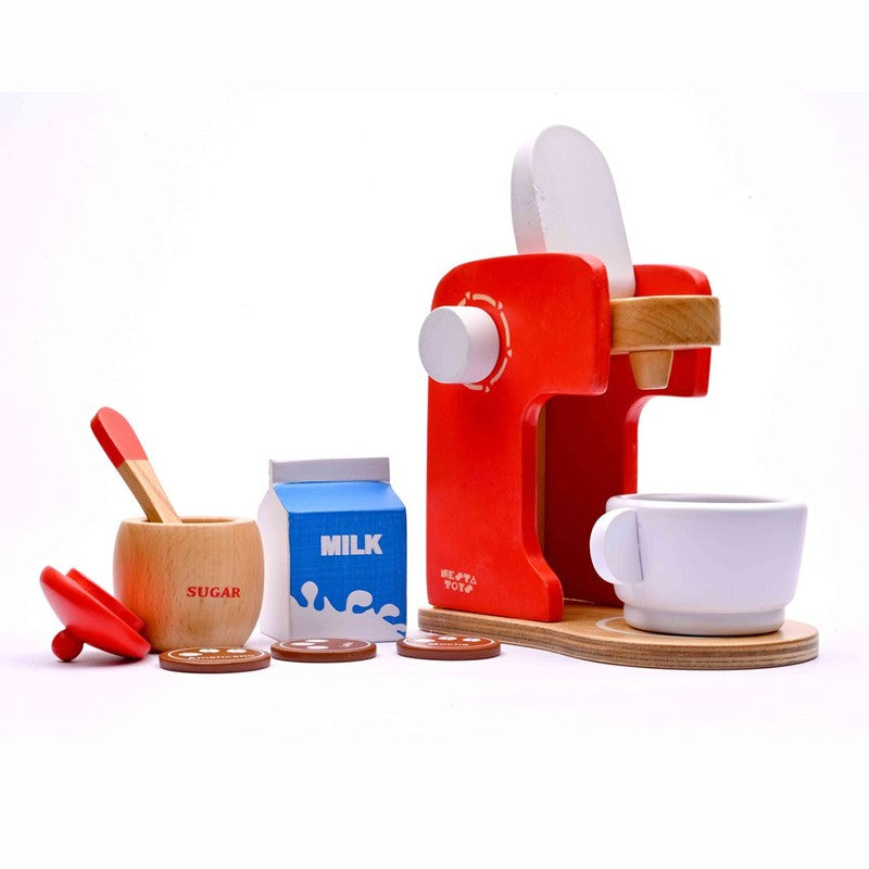 Coffee Maker Toy | Wooden Kitchen Toy Red (Red)