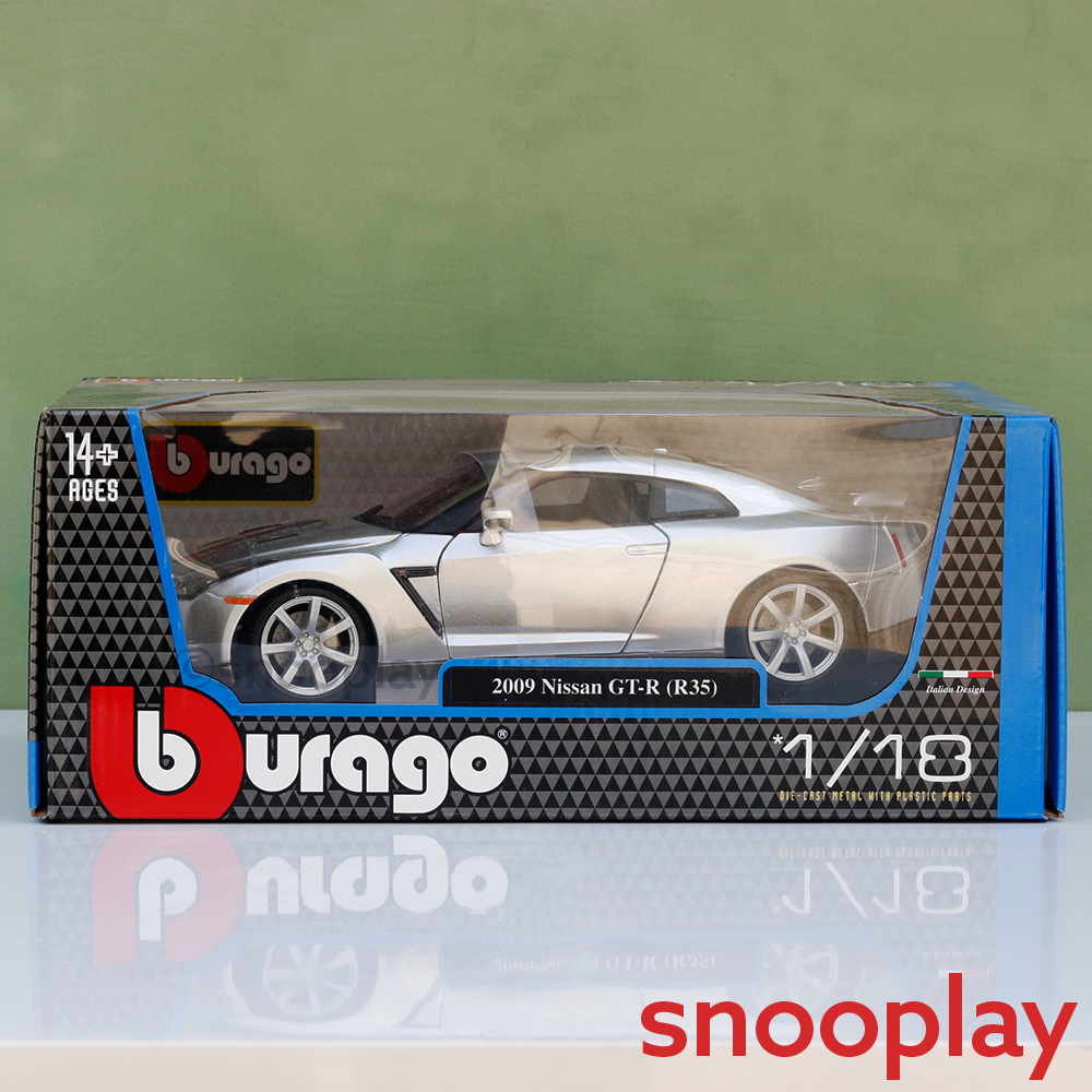 Bburago Original 2009 Nissan GT-R (R35) Licensed Diecast Car | 1:18 Scale (14 Years till Grown Ups)