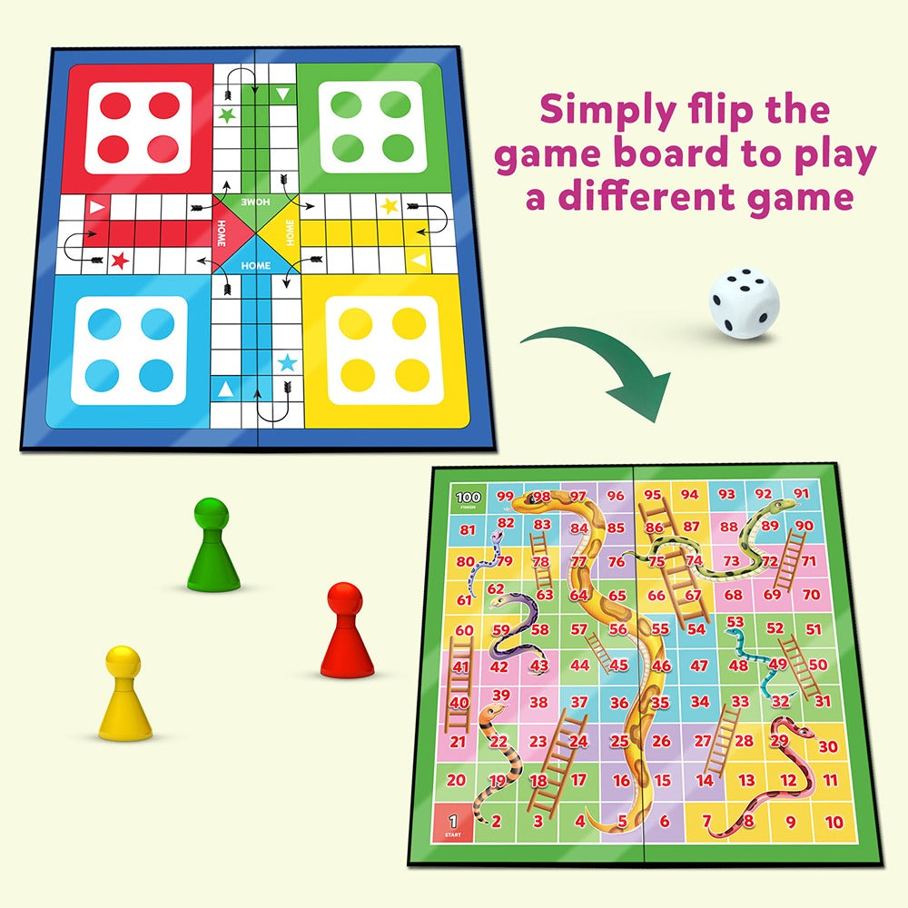 Ludo and Snakes & Ladders Board Game Set (4 Years till Grown Ups) | Multicolor