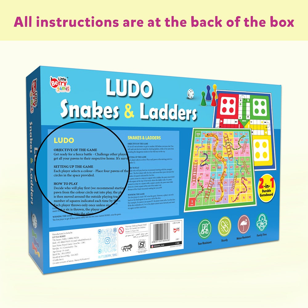 Ludo and Snakes & Ladders Board Game Set (4 Years till Grown Ups) | Multicolor