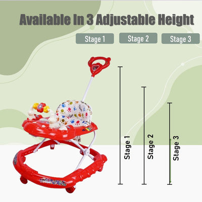 Musical Activity & Height Adjustable Walker With Parent Handle Rod | Red