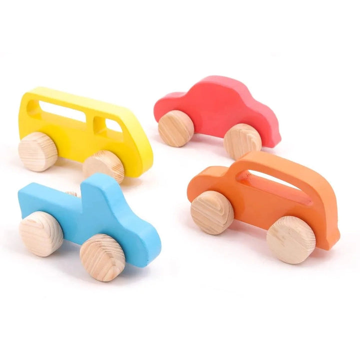 Combo - Wooden Push Toy Taxi, Pick-up Car, Van and Truck  (4 Pieces)