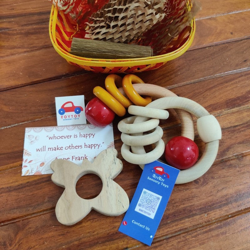 Tiny Teeth Wooden Gift Hamper - Teething Rings & Rattles (3-12 Months)