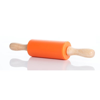 Silicone Rolling Pin with Wooden Handle - Orange