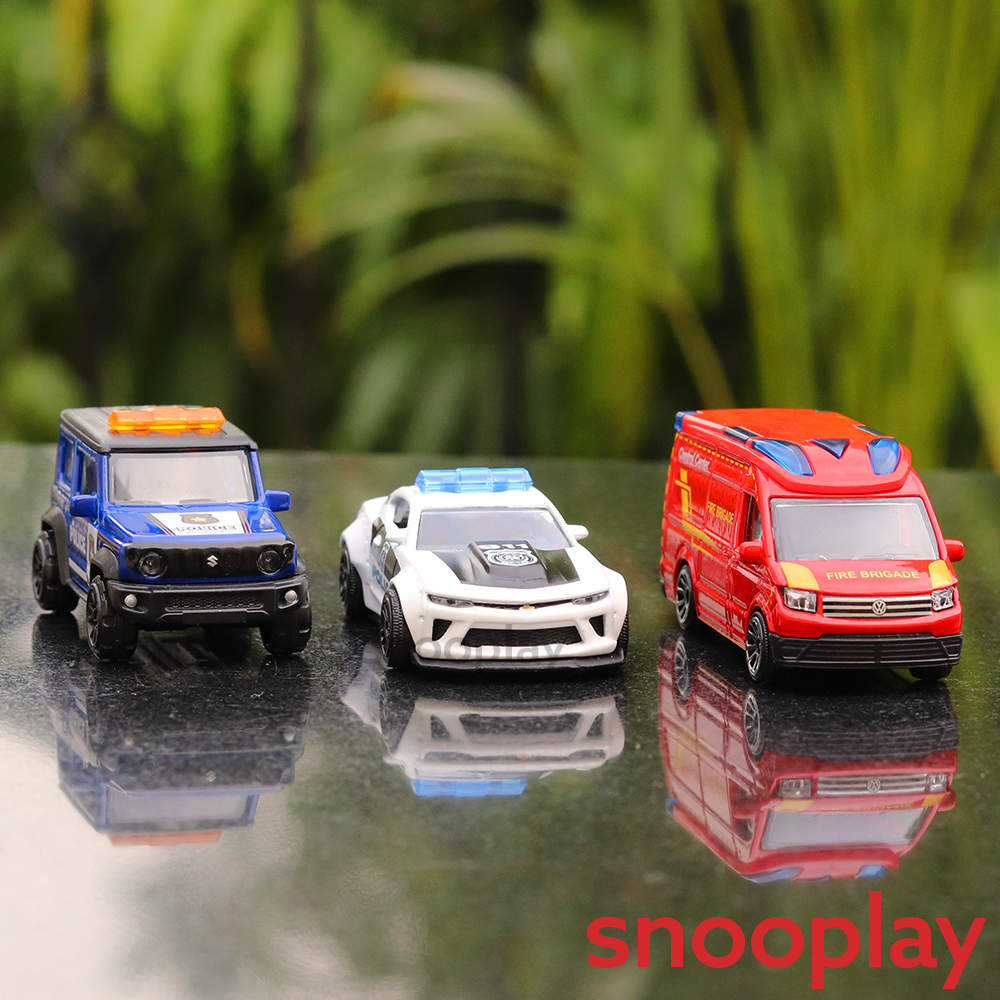 Original Licensed S.O.S Diecast Cars Vehicles Set (Set of 3 Vehicles - Marine Patrol Police, 911 Police, Control Centre Fire Brigade)