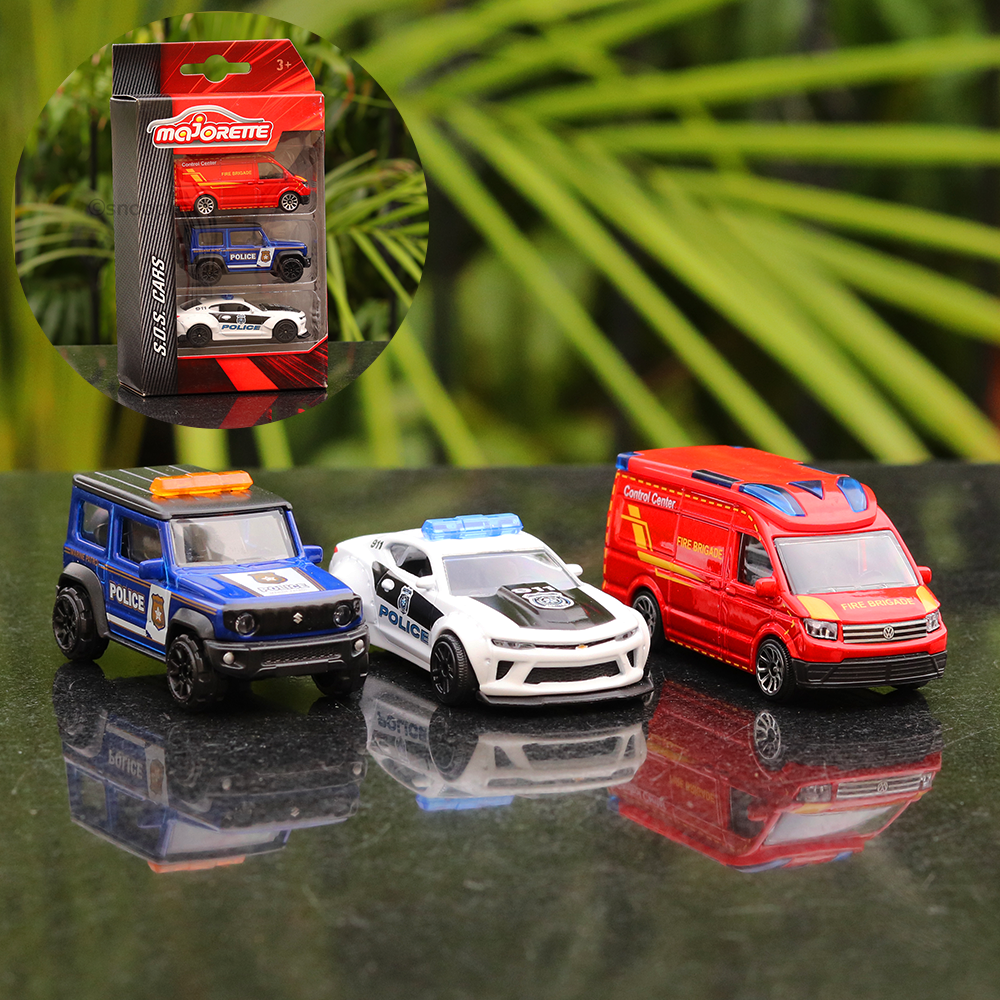 Original Licensed S.O.S Diecast Cars Vehicles Set (Set of 3 Vehicles - Marine Patrol Police, 911 Police, Control Centre Fire Brigade)