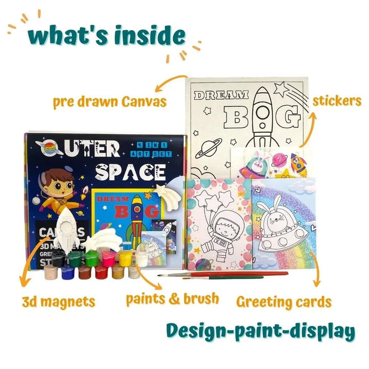 Craftopedia 4 In 1 Canvas Set - Outer Space with 3D Magnets Greeting Cards Stickers