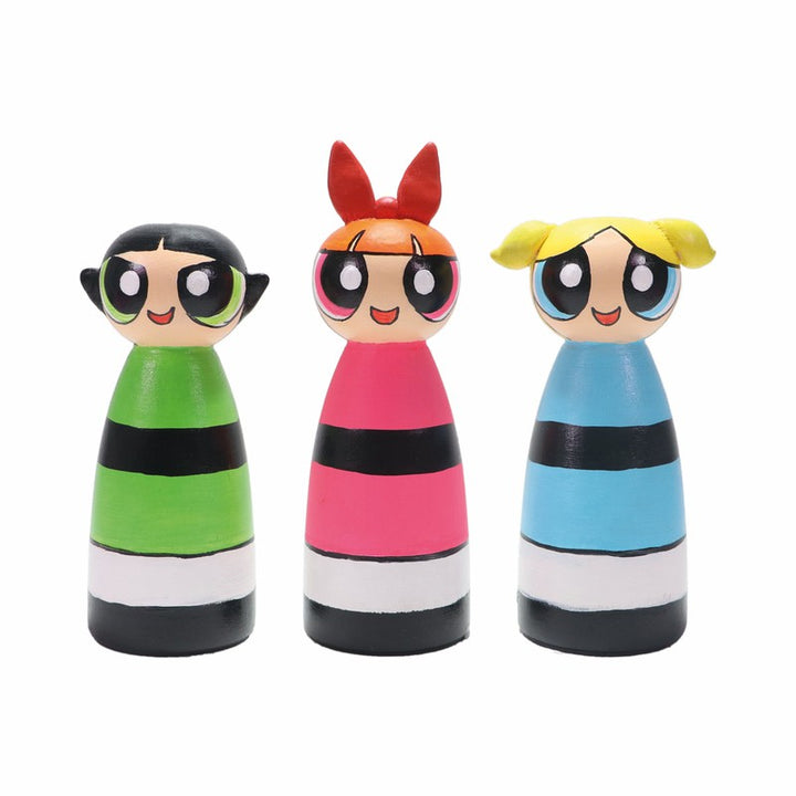 Handcrafted & Multicolored Wooden Power Girls Set Of 3