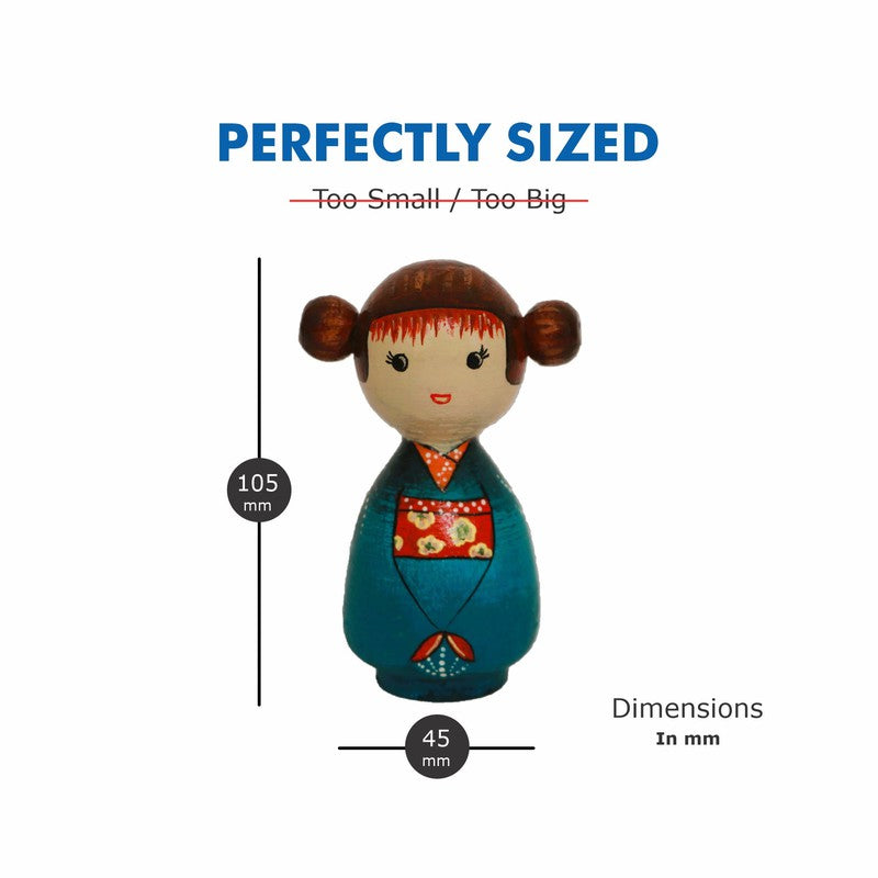 Handcrafted & Multicolored Wooden Single Japanese Doll (Medium)