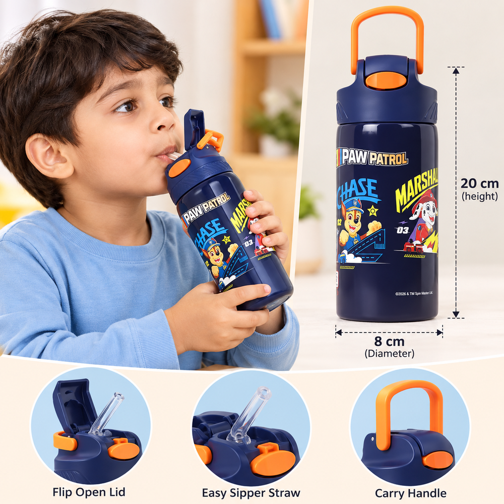 Licensed Paw Patrol Marshall Insulated Sipper Water Bottle for Kids | 400 ml | Stylish & Portable Bottle
