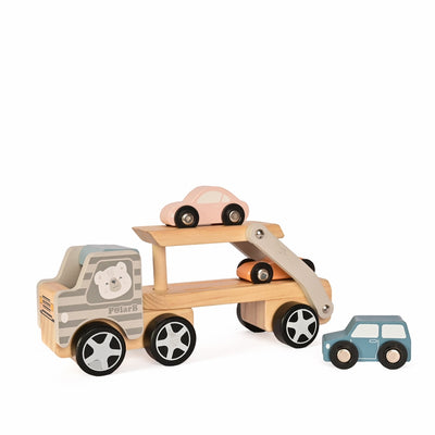 Car Carrier Truck and Cars Wooden Toy Set With 1 Carrier Truck and 3 Cars