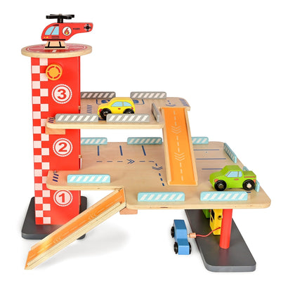 Drive in-Multilevel Activity Center with Helicopter Pad, Moving Elevator & Rapid Descent Ramps Pretend Play Toy