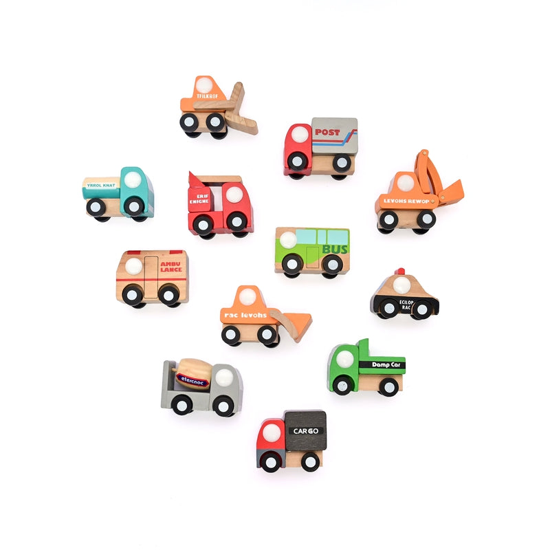 Little wagon wooden Toy cars mini construction vehicles set