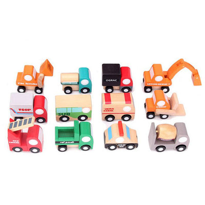 Little wagon wooden Toy cars mini construction vehicles set