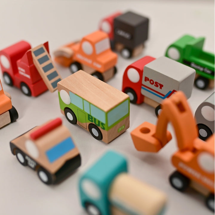 Little wagon wooden Toy cars mini construction vehicles set