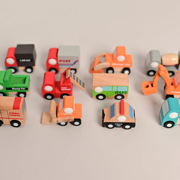 Little wagon wooden Toy cars mini construction vehicles set