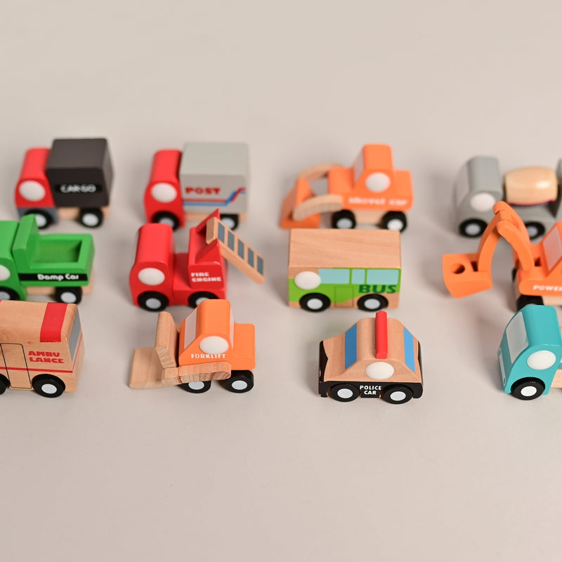 Little wagon wooden Toy cars mini construction vehicles set