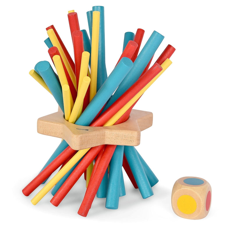 Wooden Pick Up Sticks Game, Multicolor Sticks Set, Classic Pickup Sticks Game for Kids