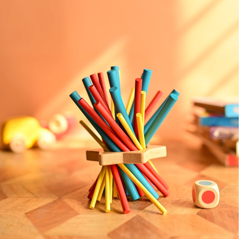 Wooden Pick Up Sticks Game, Multicolor Sticks Set, Classic Pickup Sticks Game for Kids