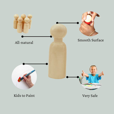 Wooden Peg Dolls 4 PCS Toy for Kids Vegetable Colored safe (NATURAL)