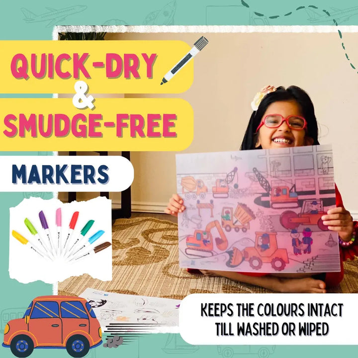 PepPlay Doodle Placemats - Vehicles Series | Reusable Colour & Learn Fun