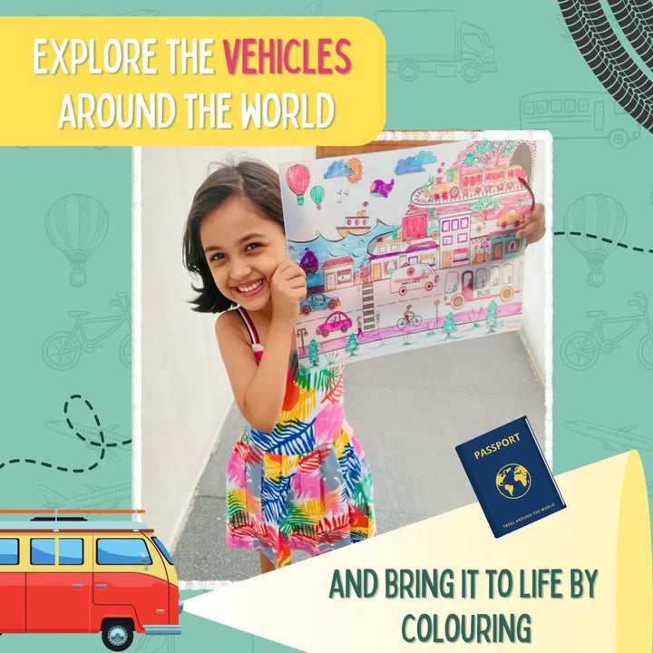 PepPlay Doodle Placemats - Vehicles Series | Reusable Colour & Learn Fun