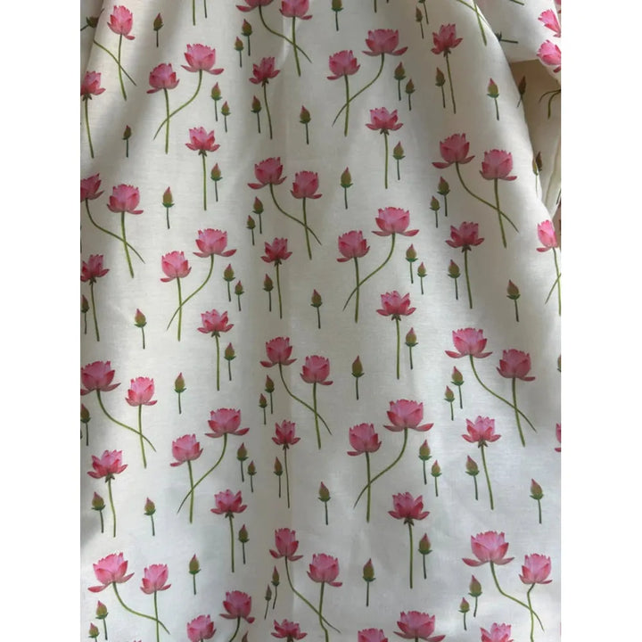 The Little Tales Off White Lotus Print Kurta Pyjama Set
