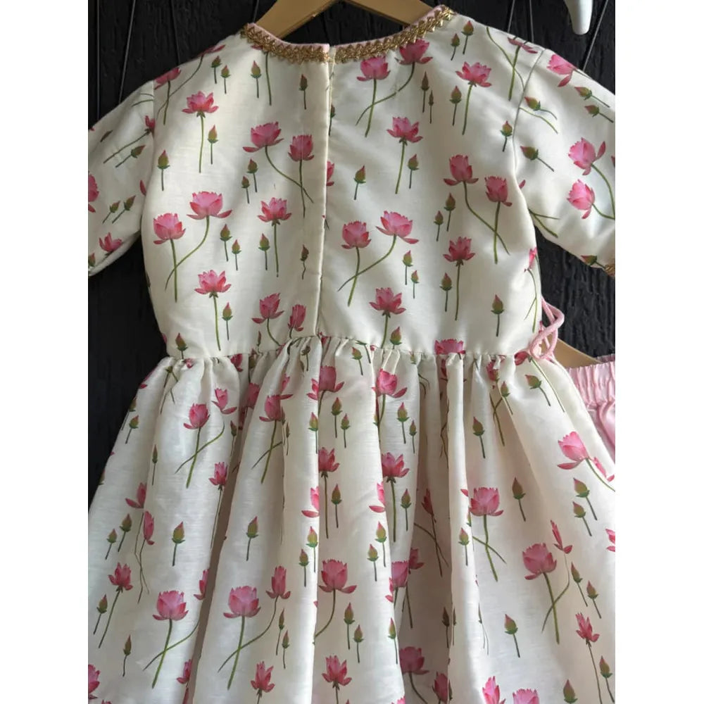 The Little Tales Off White Lotus Print Angrakha Set