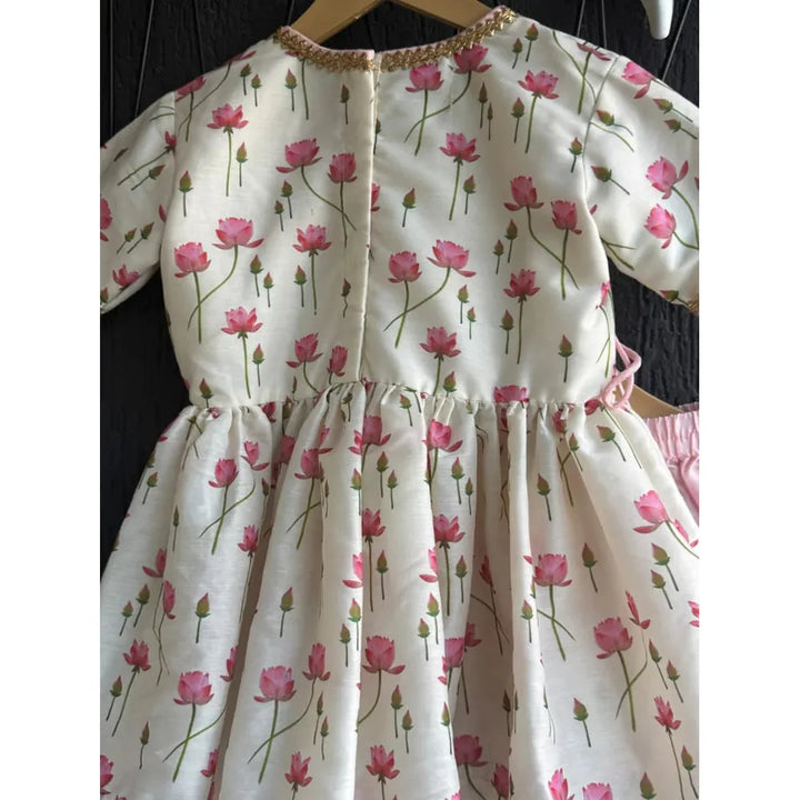 The Little Tales Off White Lotus Print Angrakha Set